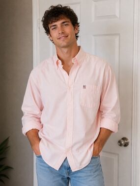 Vintage 90s Ralph Lauren Polo Jeans Co Pink Oxford Shirt Men's L Long Sleeve